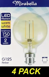 4 x 2W LED Amber Vintage Filament Light Globes Bulbs B22 Bayonet G125 Sphere - Picture 1 of 4