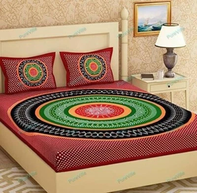 Sábanas dobles Sanganeri 100 % algodón 2 fundas de almohada 90x108 KING Zig Zag Foto 1 de 4