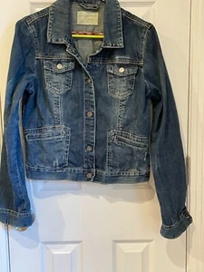 Aeropostale Damen Denim Trucker Jacke Größe Large karierter Besatz - Bild 1 von 10