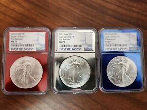 2021 W Silver Eagle EAGLE LANDING T-2 NGC PF70 First Releases Patriotic Foil Set