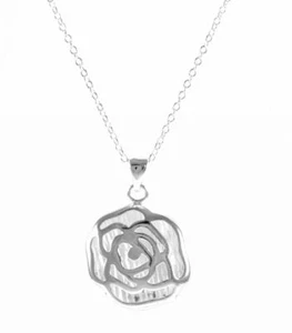 3D Damen Rosen Silber Halskette mit Anhänger Geschenk Set Ø 28mm - Bild 1 von 2