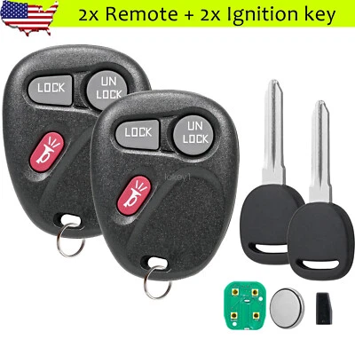 2 For 1999 2000 2001 Chevrolet Silverado 1500 2500 3500 Remote Fob +Ignition Key - Image 1 of 4