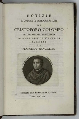 [COLUMBUS] Cancellieri, G. Dissertazioni Epistolari Bibliografiche... Roma, 1809 - Image 1 of 3