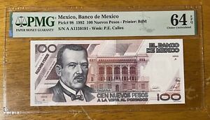 Mexico 100 Nuevos Pesos 1992 P98 CU Uncirculated PMG 64 EPQ A-A Prefix