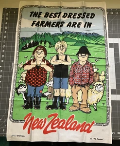 Best Dressed Farmers New Zealand Linen Souvenir Banner Tea Cloth VTG - Picture 1 of 5