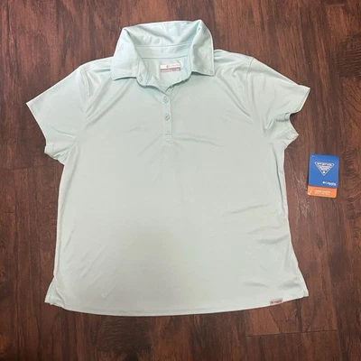 Camiseta para mujer PFG Columbia Tidal omni-mecha omni-sombra manga corta polo verde azulado grande Foto 1 de 4