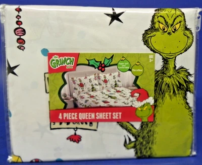 Dr. Seuss The Grinch 4 Piece Queen Sheet Set Microfiber Christmas 2025 New - Image 1 of 4