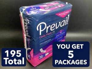 PREVAIL Almohadillas Diarias 39 Ct x 5-Pk = 195 Control de Vejiga 13" L Largo Largo, Máximo - Imagen 1 de 22
