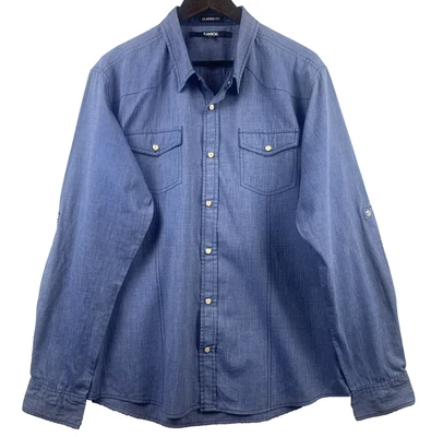 Camisa a Presión CARBONO Perla Para Hombre Talla Extra Grande Azul Western Dad Mangas Suizas con Pestaña Foto 1 de 4