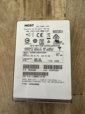 HGST EMC HUSMR1680ASS204 800 GB SAS 3 2.5 in Solid State Drive - Image 1 of 2