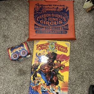 VINTAGE Carson & Barnes 5-Ring Zirkus Kissen Elefant, Dose und Buch ansehen!! - Bild 1 von 7