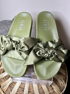 Fenty X Puma By Rihanna Satin Bow Slides Olive Womens Size 9 Fast Shipping - Picture 1 of 7
