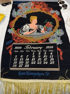 Vintage Velvet 1970s Coca-Cola Scroll Cloth with Tassels 1899 Calendar - Picture 1 of 4