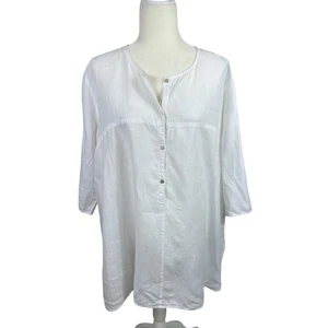 Eileen Fisher 100% Organic Linen Button Front Popover Tunic Top Minimalist Sz L - Picture 1 of 13