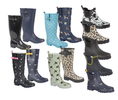 LADIES  GIRLS WELLINGTON  WIDE CALF & SHORT FASHION LONG ANKLE PATTERNED  4-8 - Image 1 of 4