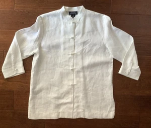 Jones New York Signature White Linen Top Shirt Frog Button Mandarin Collar M EXC - Picture 1 of 5