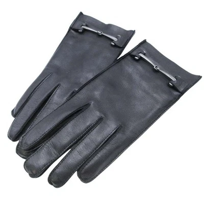 Guantes GUCCI Horsebit de cuero genuino con forro de seda herrajes plateados talla 6 Foto 1 de 4