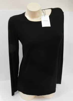 $125 ~ new ~ M ~ THEORY ~ AILER ELEVATED JERSEY TOP ~ BLACK ~ SILK BLEND medium - Image 1 of 4
