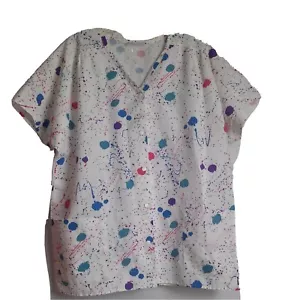 DESIGNER SCRUBS BY CREST MEDICAL UNIFORM SCRUB SNAP CLOSURE COLORFUL SPOTS SZ L - Picture 1 of 12