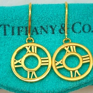 Tiffany & Co. Gold Plate Atlas Open Hook Drop Earrings Silver 1.8g - Picture 1 of 16