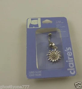 sun starburst crystal bling dangle belly button naval ring piercing crystals bod - Picture 1 of 3