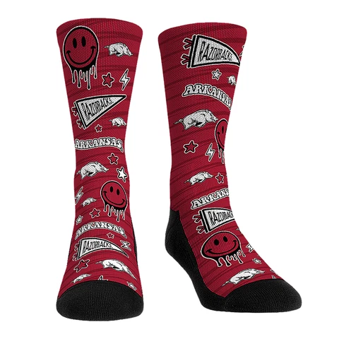 Youth Rock Em Socks Arkansas Razorbacks Smiley Stickers Crew Socks Cover