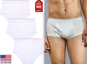 3-6 pack Men Solid White Briefs Breathable Cotton Underwear Old Fashion #MW3401 - Picture 1 of 8