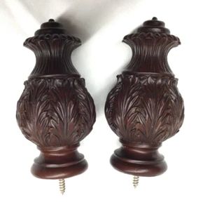 2x Wooden Drapery Curtain Rod Finials Fits 1 3/8” Rod - Screw On - MAHOGANY - Picture 1 of 9