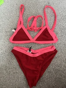 pretty little thing pink and red bikini size 8 - Picture 1 of 1