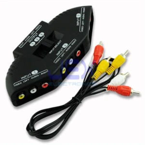 Black 3-Way RCA Audio Video Selector Switcher Switch Box A/V Multi input/output - Picture 1 of 1