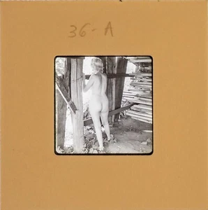 Vintage 35mm 2x2 Film Transparency Photo Slide BW Art NUDE Woman in Old Barn - Picture 1 of 1