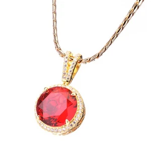 Mini Collar Colgante Rubí Rojo Enchapado en Oro 20" Miami Cadena Cubana BCH 1146 G - Imagen 1 de 5