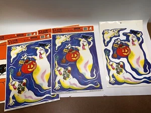 4 Vintage Halloween Fensterklammern 1993 Geist Spinne Kürbisse schwarze Katze Fledermaus - Bild 1 von 3