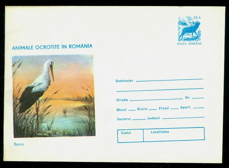 1977 The white stork/Ciconia ciconia,Deer,Protected birds/animals,Romania,cover - Image 1 of 1