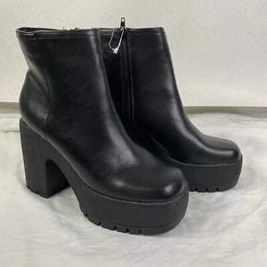 Bambus Plateau Stiefeletten Damen schwarz Größe 8,5 klobiger Absatz Stollensohle neu ohne Etikett - Bild 1 von 10