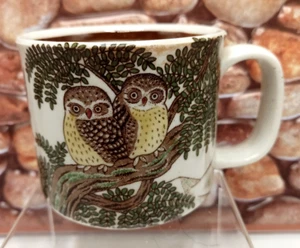 Coffee Mug Brown Yellow Owls Tree Branch Leaves Pottery Speckled - Picture 1 of 7