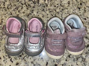 2 Pair Stride Rite Soft Motion Baby Girls Jazzy Sneaker AND Silver Sandal 4M - Picture 1 of 4