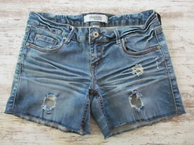 Pantalones Cortos de Jean CHARLOTTE RUSSE Mujer Talla 4 Agujeros Destruidos Envejecidos Elásticos Foto 1 de 4