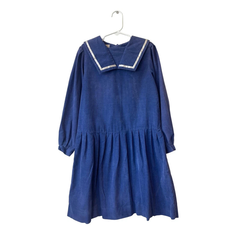 Vestido marinero vintage Laura Ashley madre e hijo 7-8 azul marino pana británico Foto 1 de 4