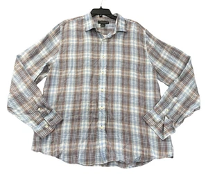 NEW The Men's Store at Bloomingdale's Linen Plaid Button Down Shirt Blue Size XL - Picture 1 of 3