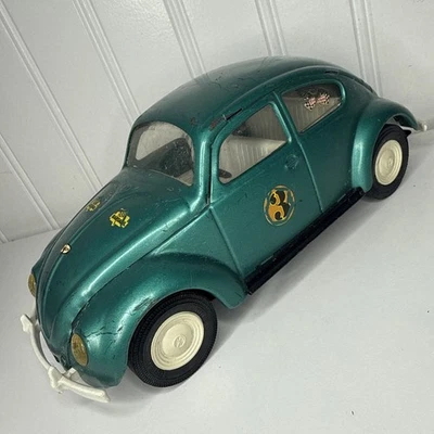 Винтажные игрушки Mini Tonka 1960-е - бирюзово-зеленый автомобиль VW Volkswagen Beetle - оригинал - Изображение 1 из 4
