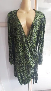 Green Animal Print Wrap Dress with Tie Side, Long Sleeve, Size 18 - Picture 1 of 6