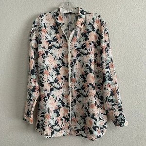 Lafayette 148 Linen Shirt Womens L Floral Button Up Long Sleeve Preppy - Picture 1 of 15
