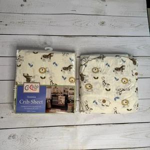 Cocalo Baby Azania Crib Sheet Set 2 pc Safari Animals 100% Cotton Giraffe Zebra - Picture 1 of 13
