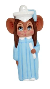 VTG Christmas Ornament Girl Graduate Brown Hair Hand Painted Ceramic Both Sides - Picture 1 of 2