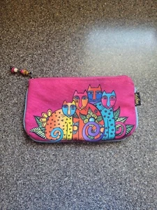 NWOT-Laurel Burch Cats Pink & Blue Canvas Cosmetics Bag/Purse~9 x 5 x 2~ - Picture 1 of 9
