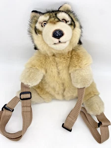 JAAG Timber Wolf Plush Backpack Bag Realistic Stuffed Animal Beige Tan Black - Picture 1 of 14
