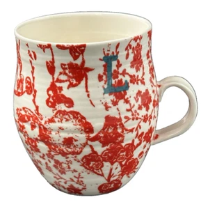 Tazza caffè ceramica Anthropologie fatta in casa rossa floreale monogramma iniziale L - Foto 1 di 7