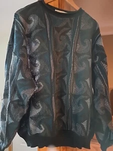 Vintage St Croix Sweater Mens Large 3D Textured Blue Abstract  Wool Cotton Blend - Picture 1 of 4