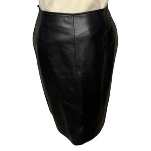 Apostrophe Petit Genuine BlaLeather Below-the-knee Zip Pencil Skirt Sz 10P - Picture 1 of 6